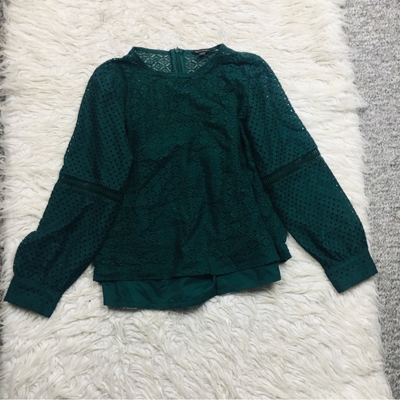 Banana Republic Lazer Cut Eyelet Blouse Dark Green Size small - Picture 5 of 11